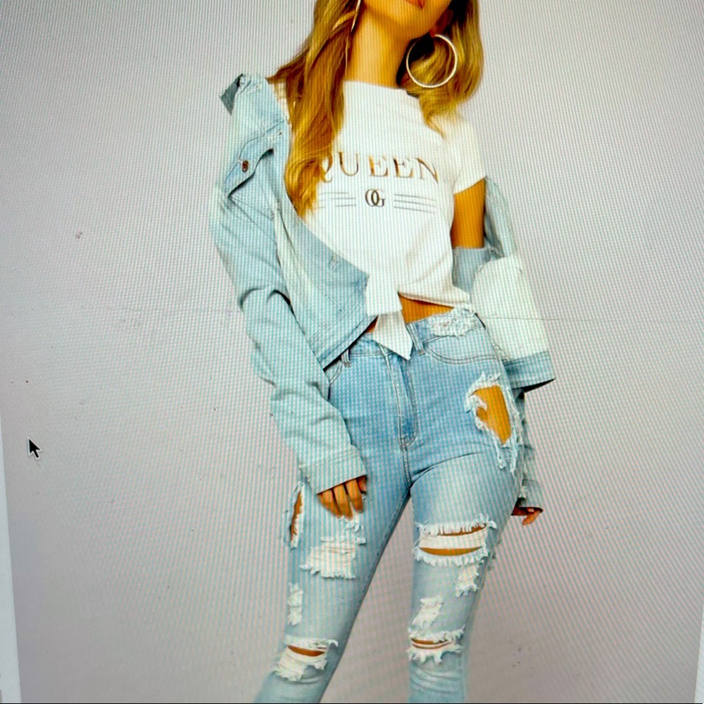 Fashion Nova ripped distressed hi waisted jeans